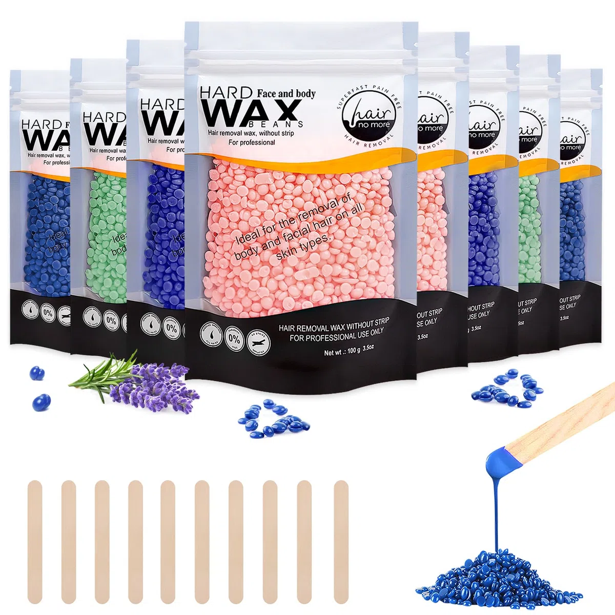 Waxing Filmwachs, 800g Wachsperlen Heisswachs mit 10 Holzspatel zur Enthaarung, Haarentfernung für Bikinizone, Gesicht,Arme und Beine