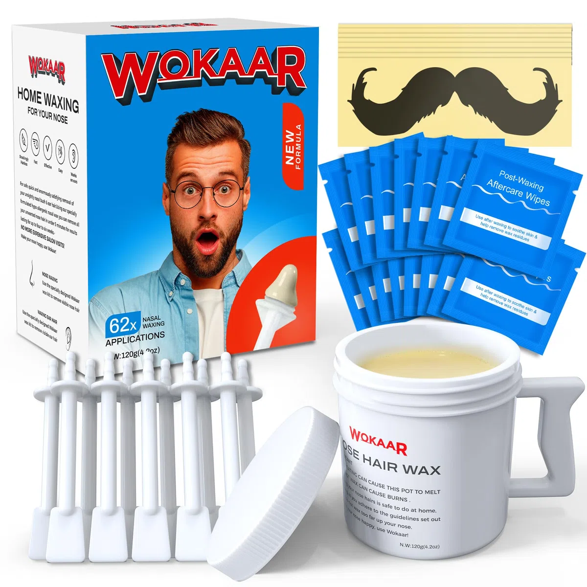 Nasenhaarwachs-Set für Männer und Frauen, 120 g, hypoallergenes Wachs, 30 Applikatoren, 15 Balsam-Tücher