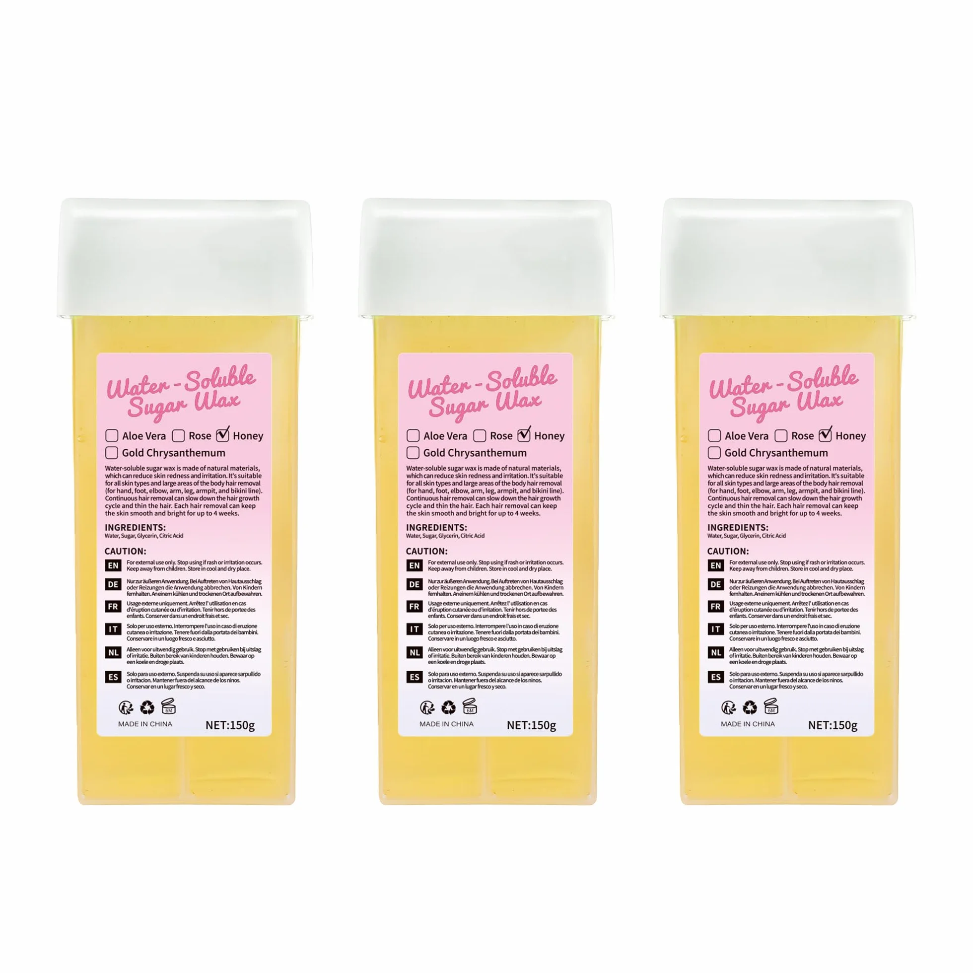 Beauty7 Wachspatronen Set, Roll-on Wax Wachspatronen, Warmwachspatronen, Roll On Wax Roller, für die Haarentfernung im Achsel, Intim, Bein und Brustbereich 3 Stück x 150ml