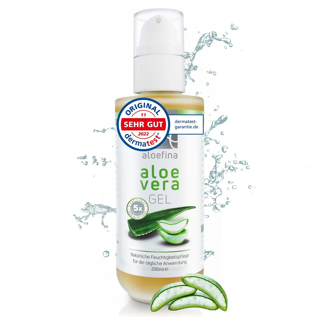 Aloe Vera Gel BIO - 100% natürlich. DERMATEST - SEHR GUT. After Sun Pflege. Naturkosmetik für Körper und Gesicht. 200ml, in Glasflasche.