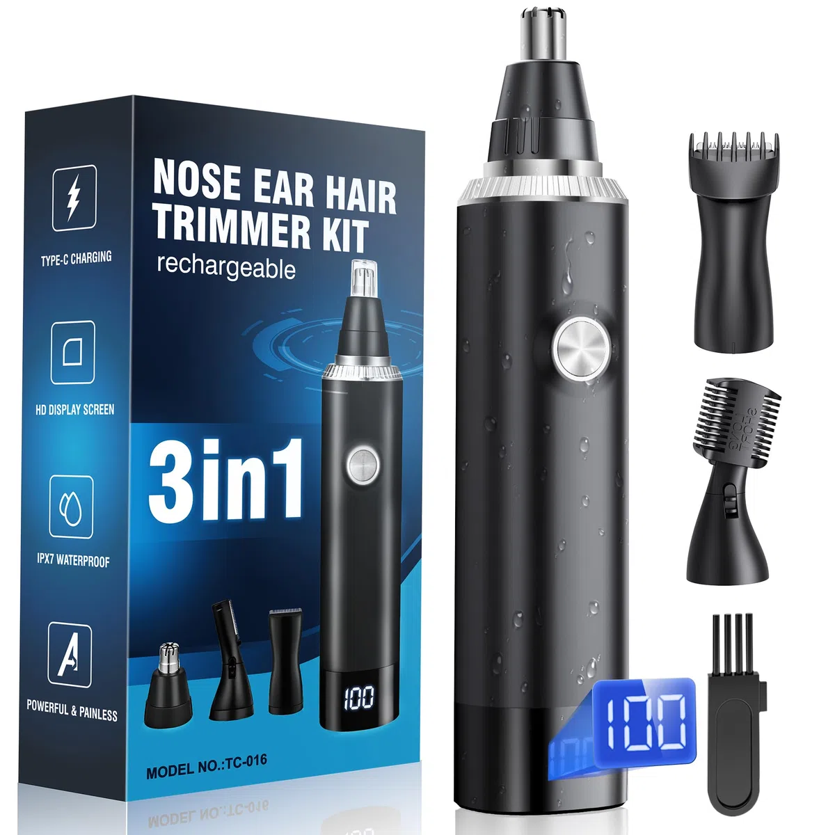 Nasenhaartrimmer Herren 3 in 1 Nasentrimmer Nasenhaarschneider USB Wiederaufladbar Ohrhaartrimmer Schmerzloser Nasenhaarentferner Ohrhaarschneider Augenbrauen Ohrentrimmer für Männer und Frauen
