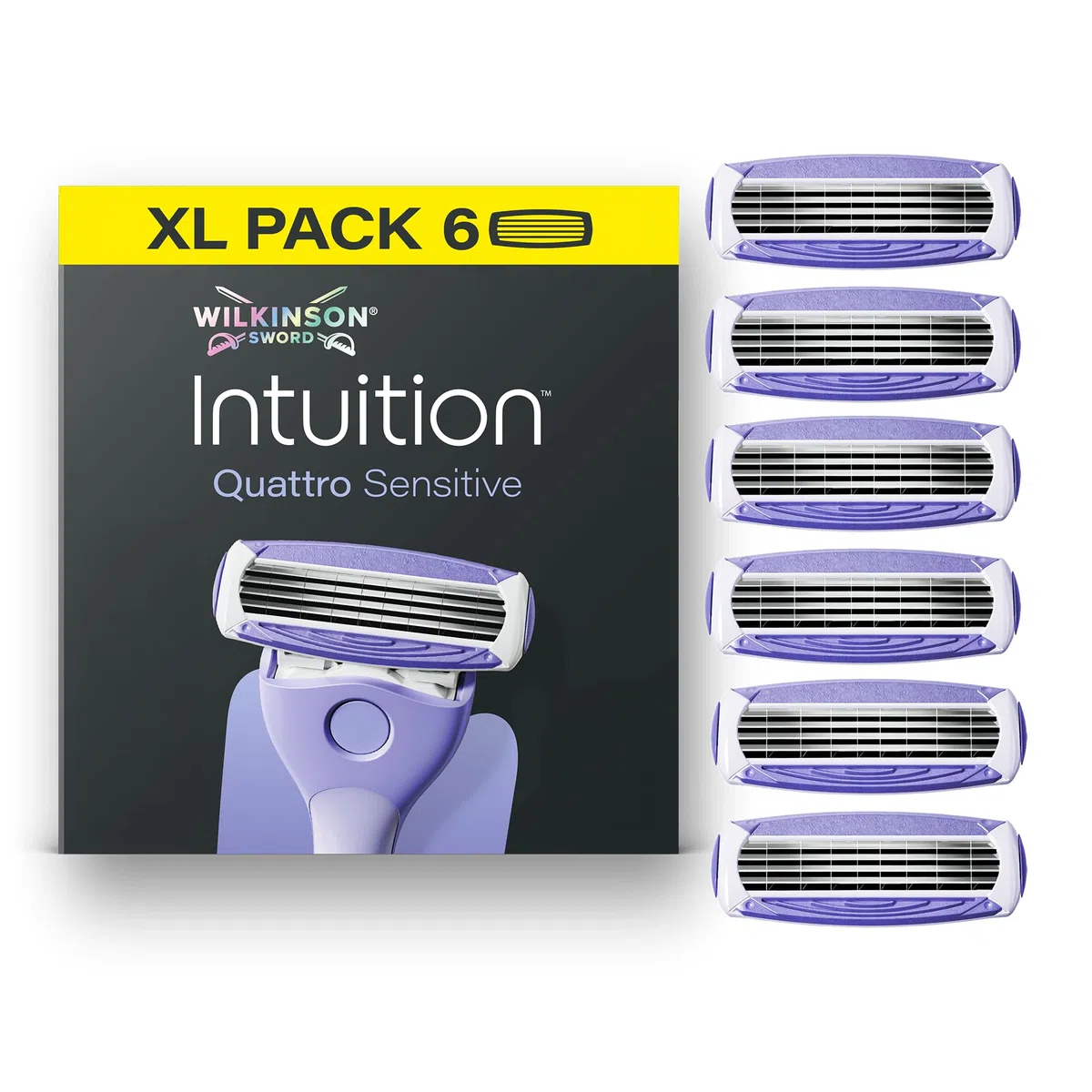 Wilkinson Sword Intuition Quattro Sensitive Skin Rasierer für Damen, XL-Packung, 6 Ersatzklingen