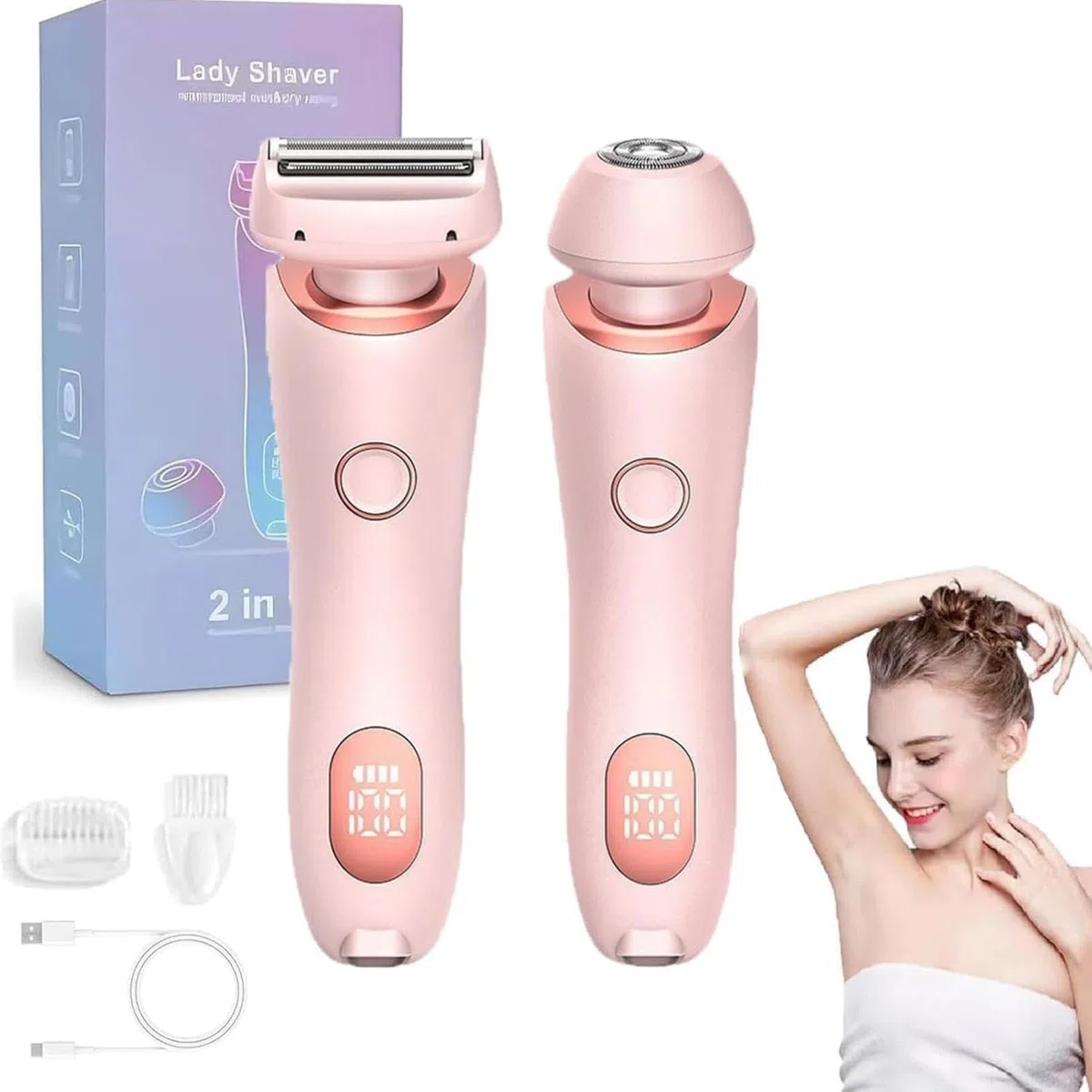 Boulina Rasierer Damen Glisse Pro Frühlings Starter Set, Bikini-Trimmer mit LED-Anzeige, wasserdichter Nass- und Trockenrasierer für Achseln, Beine und Bikinizone (Rosa)