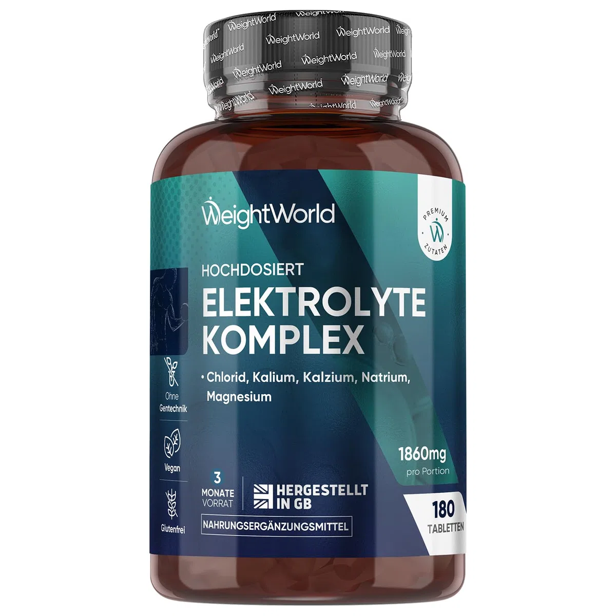 Elektrolyte Tabletten - 930mg pro Portion - mit Magnesium, Kalzium, Kalium, Natrium & Chlorid - 180 vegane Tabletten - Electrolyte Tablets Komplex - Glutenfrei - Ohne Gentechnik - WeightWorld