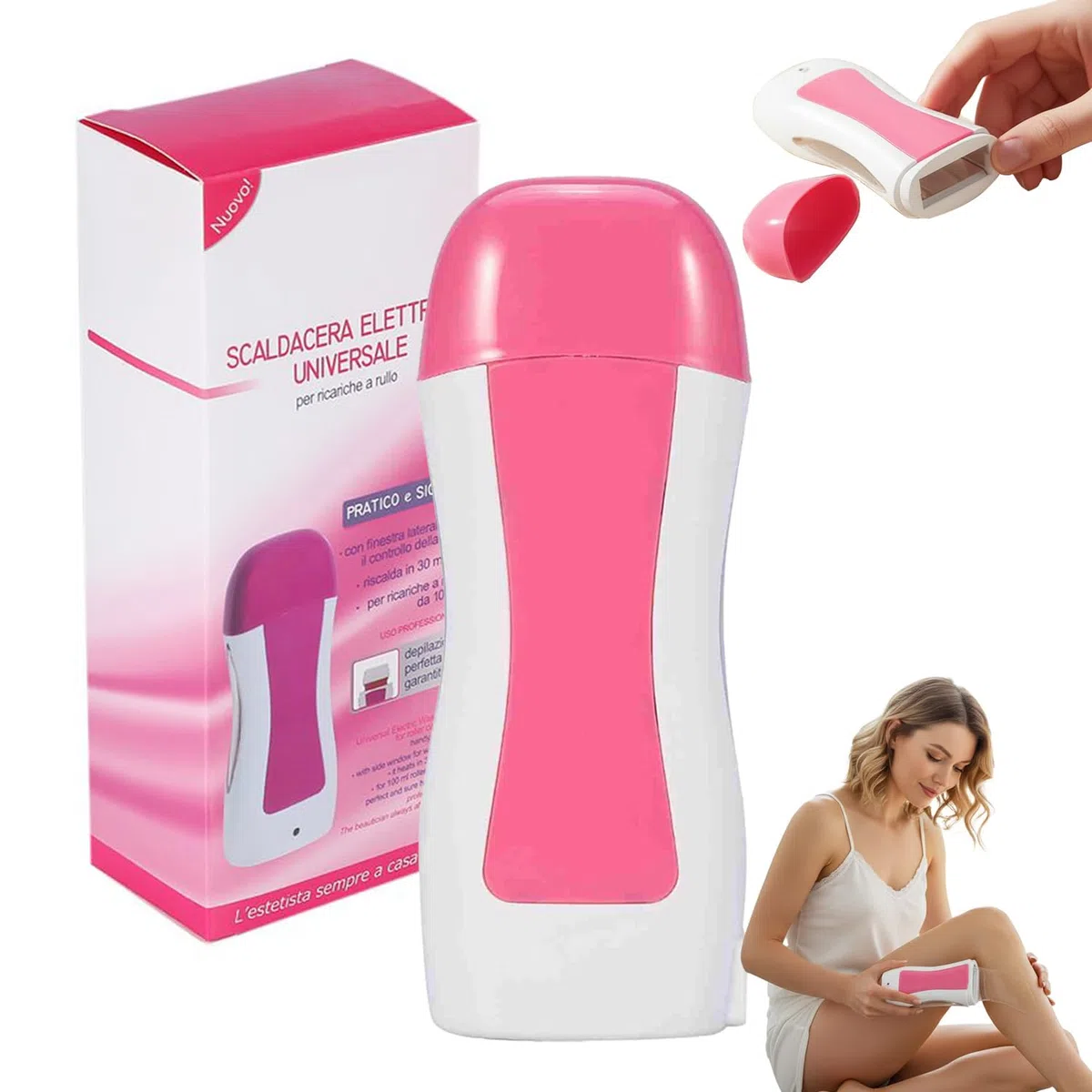 2 Roll-On Wachserhitzer 100 ml mit Sockel, Wachswärmer Waxing Set, Elektrische Wachswärmer für Wachs Achselhöhlen & Bikini für Volle Körper Haarentfernung