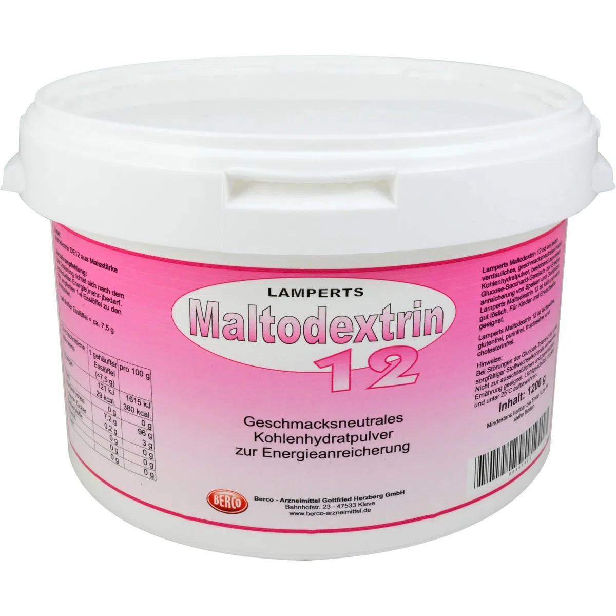 Lamperts Maltodextrin 12 geschmacksneutrales Kohlenhydratpulver, 1200 g
