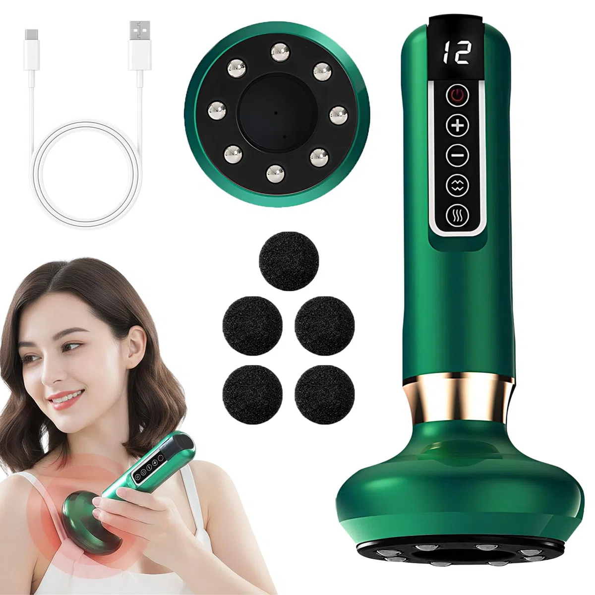 Elektrisches Körper-Massagegerät, 12 Stufen Einstellbar mit Wärme & Vakuum für Tiefenmassage an Bauch, Taille, Beinen & Gesäß