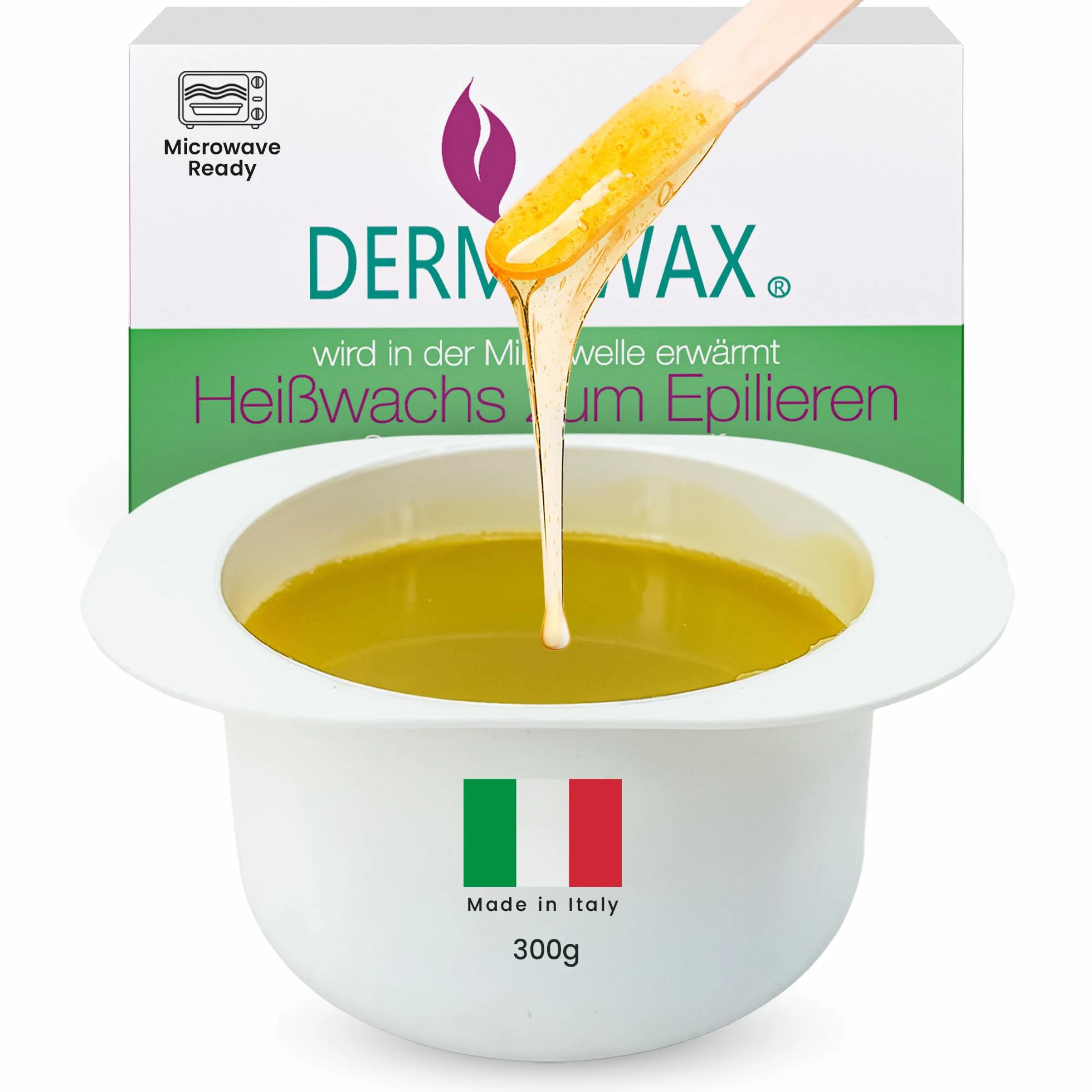 Dermawax 300 g Natural Honig Wachs Heisswachs Mikrowellenwachs zum Epilieren in der Mikrowelle erwärmt Anwendung ohne Wachsstreifen zur Haarentfernung Enthaarung Brazilian Waxing Ganzkörper Waxing