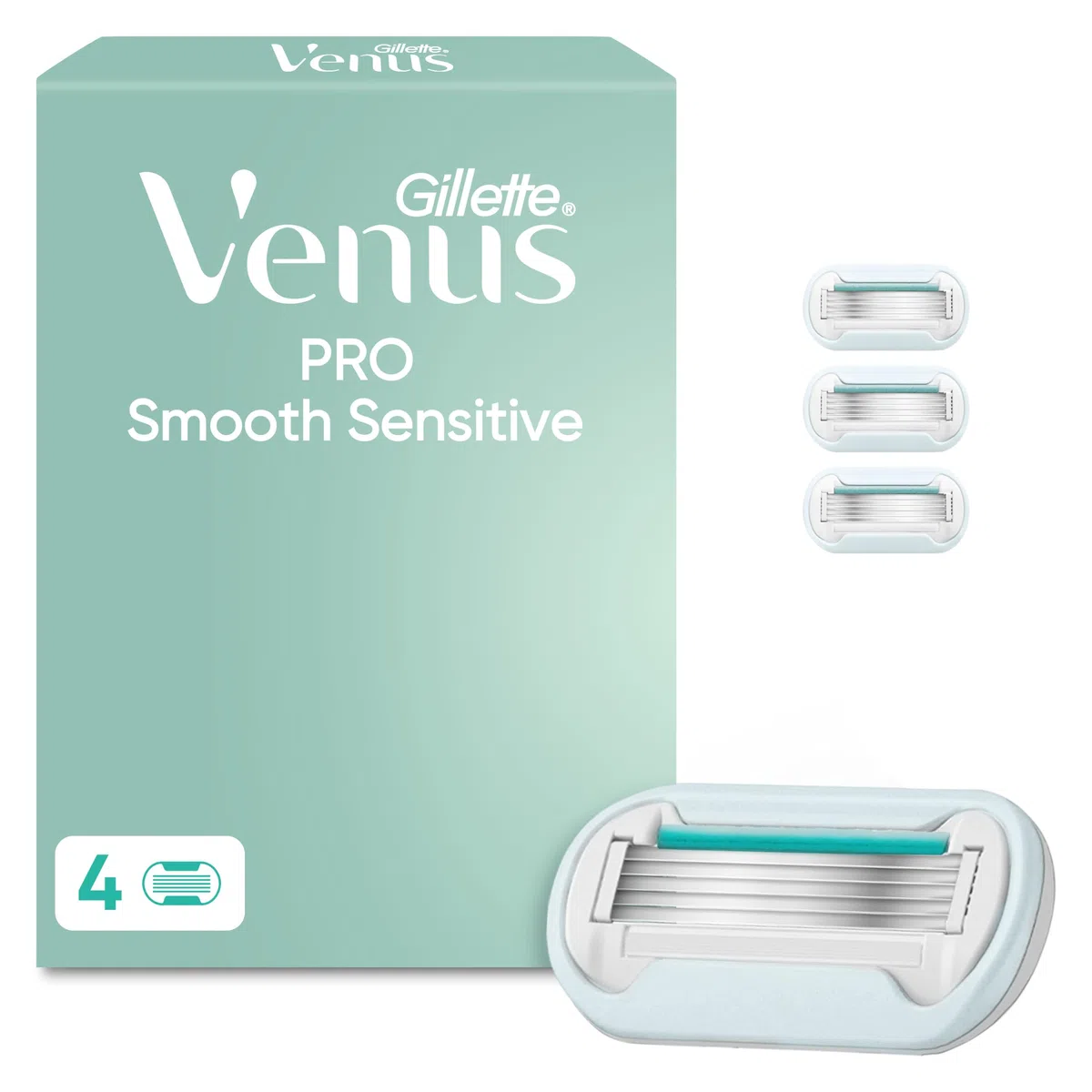 Gillette Venus Pro Smooth Sensitive Rasierklingen Damen, 4 Original Ersatzklingen für Empfindliche Haut