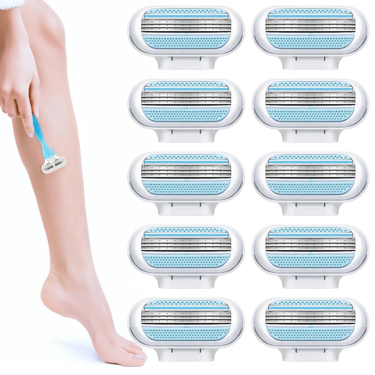 Venus Smooth Ersatzklingen Damenrasierer, 10er-Pack, Venus rasierklingen damen,3 Von Schutzkissen Umgebene Klingen, Die Sich Der Körperkontur Anpassen,Kompatibel Rasierklingen venus damen