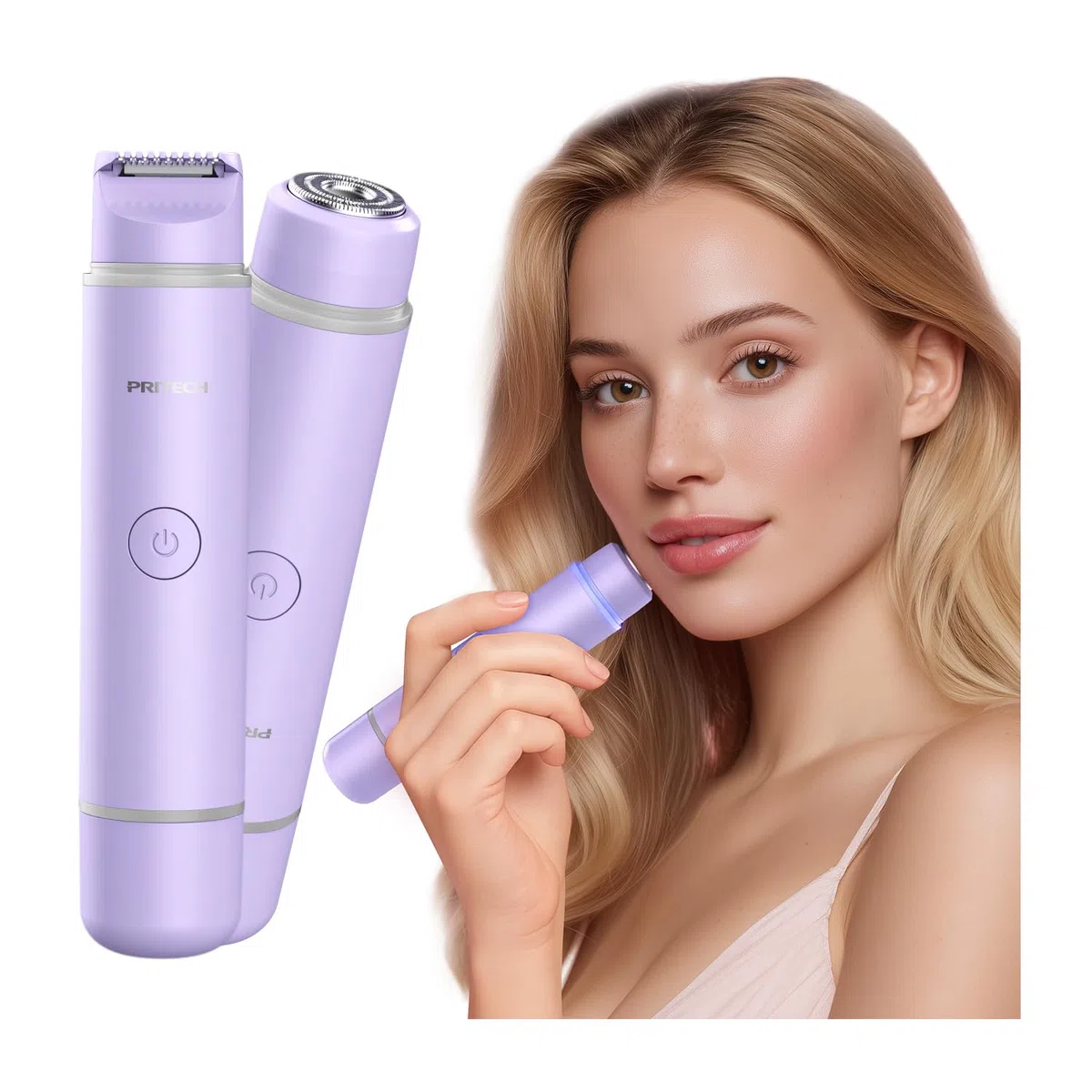 2-in-1 Doppelkopf Rasierer Damen Gesichtshaarentferner für Frauen Mini-Haarentferner Nass und Trocken, Tragbare Rasierer für Haar, Gesicht, Augenbrauen, Schnurrbart, Bart, Arm, Bein (Lila)