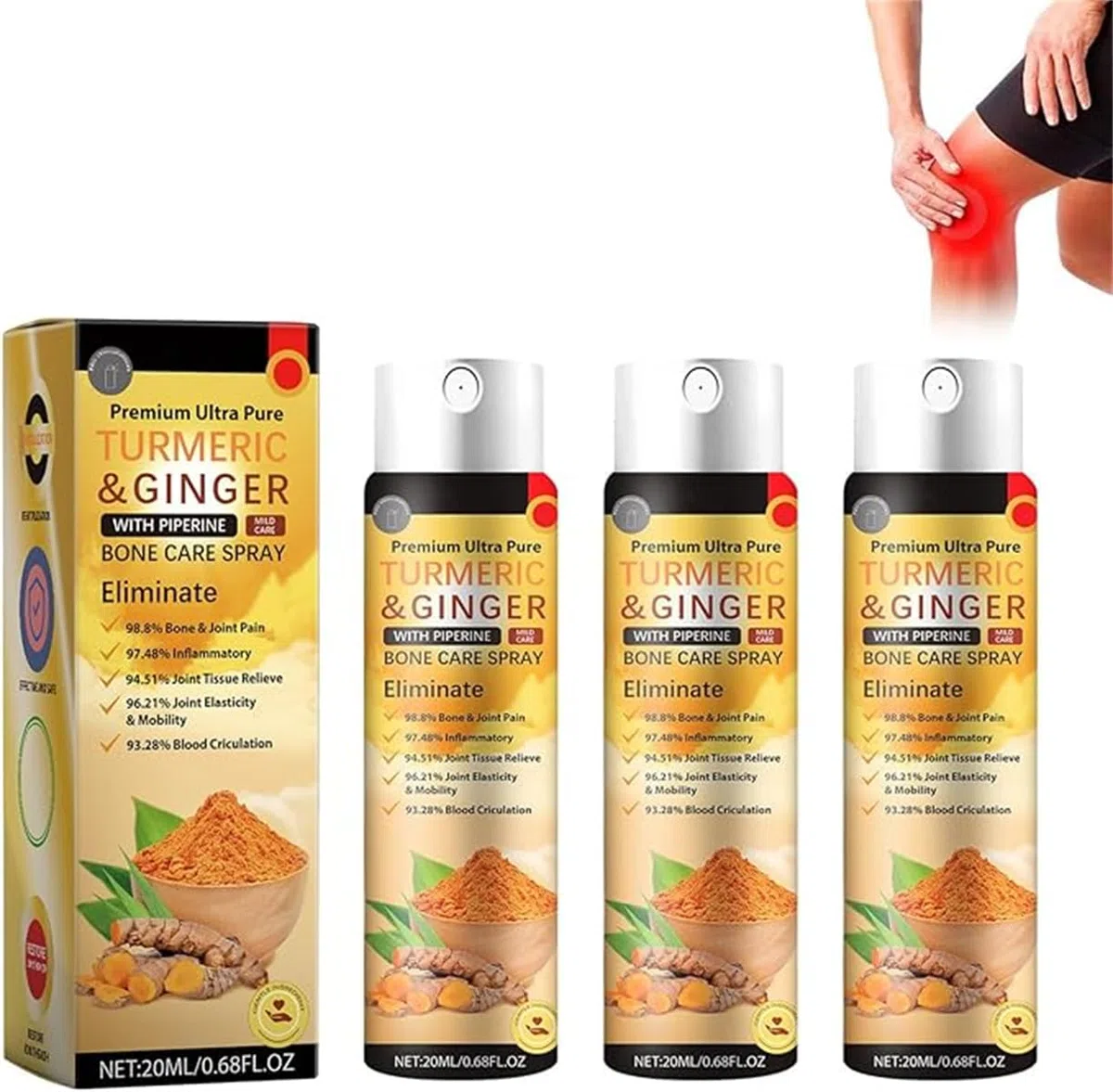 Joint & Bone Therapy Turmeric Ginger Treatment Spray, 2026 Turmeric Ginger Bone Therapy Spray, Joint Pain Relief Sprays, Arthritis Relief Mist, for Knees, Shoulders, Neck, Back and Legs (3 Pcs)