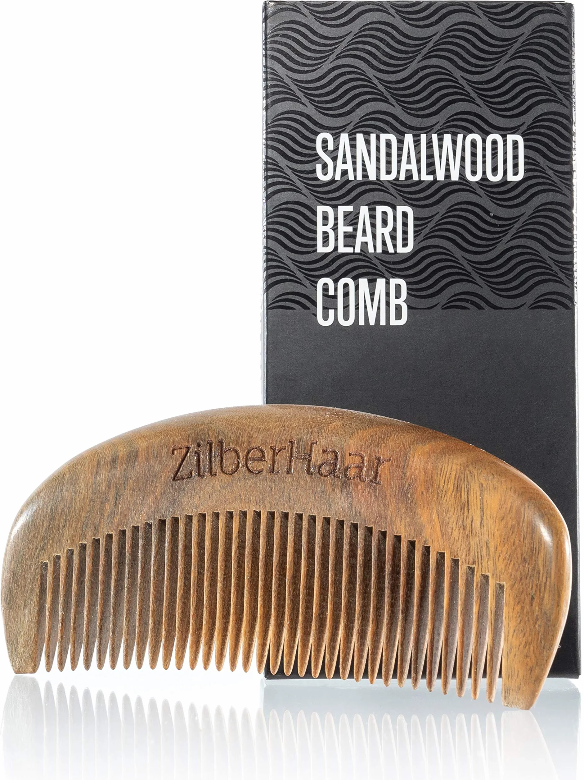 ZilberHaar - Bartkamm - 100% Duftendes Sandelholz - Unverzichtbares Bartpflege-Zubehör für Männer, Glättet den Bart Ohne Statische Aufladung - Handgefertigter Kamm