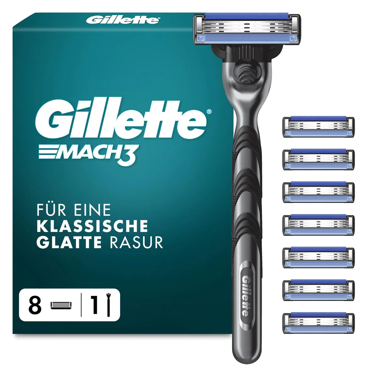 Gillette Mach3 Rasierer Herren — Inkl.1 Nassrasierer und 8 Rasierklingen mit 3-Fach Klinge, Geschenk für Männer — Schwarz