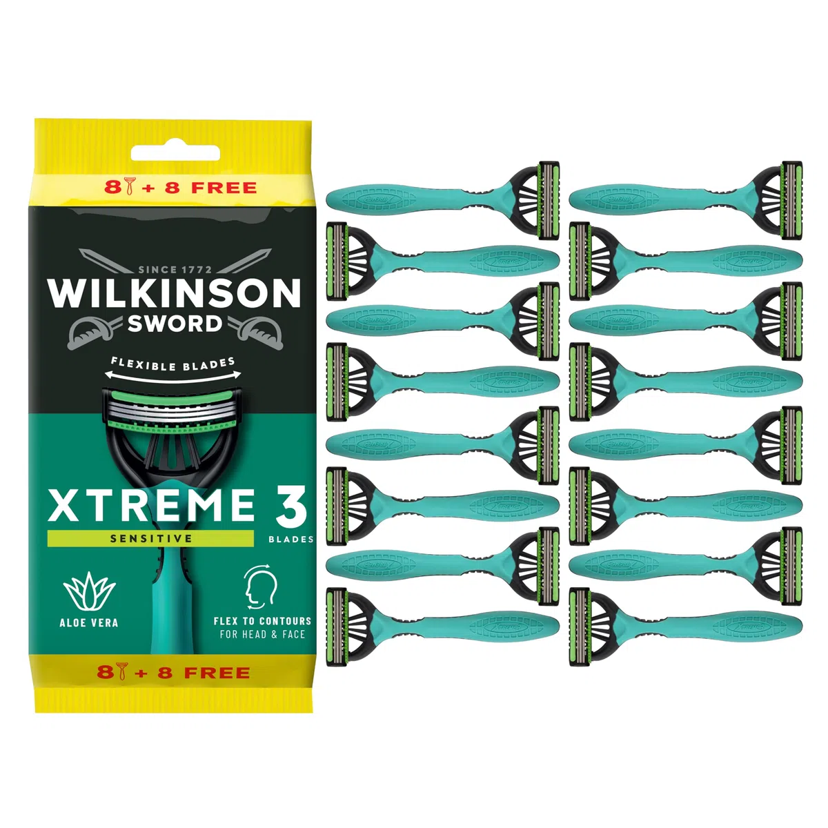 Wilkinson Sword Xtreme 3 Sensitive Einwegrasierer mit Gleitstreifen aus Vitamin E und Aloe Vera, ideal für die Pflege und Geschmeidigkeit des Gesichts